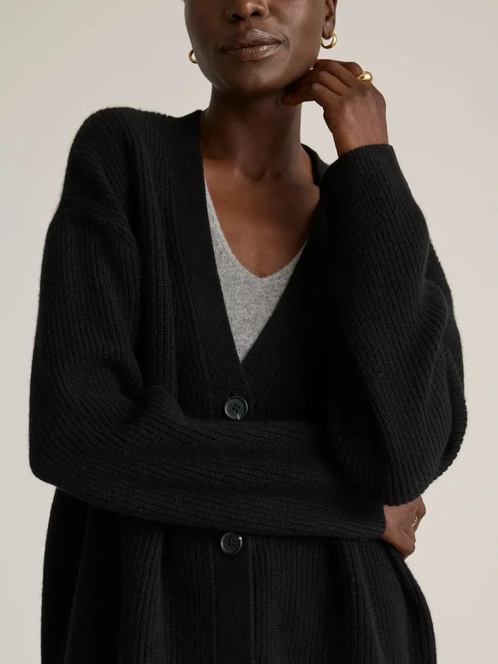 Quince Mongolian Cashmere Oversized Boyfriend Cardigan Sweater, size small